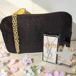 Yves Saint Laurent Black Cosmetic Pouch with Gold Chain Accent and YSL Libre NIB